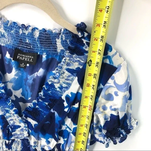 Adrianna Papell Dress Womens 8 Smocked Waist Silk Blend Floral Fairy Whimsy - Picture 9 of 10